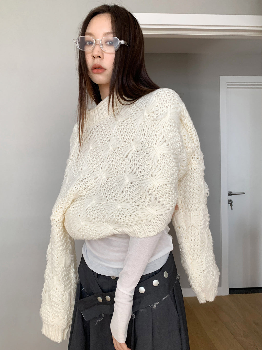 Abstract Jacquard Sweater Knit Long Cardigan