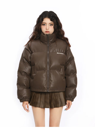 PU leather cropped cotton jacket