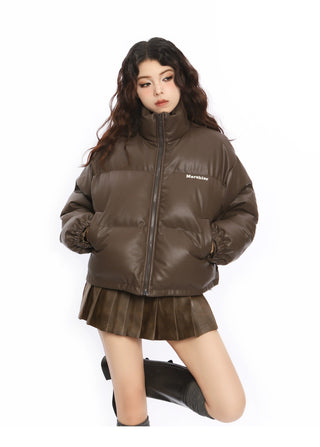 PU leather cropped cotton jacket