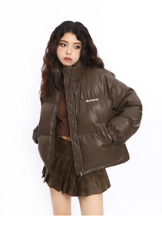 PU leather cropped cotton jacket