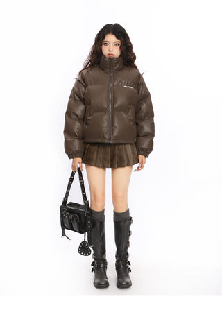 PU leather cropped cotton jacket