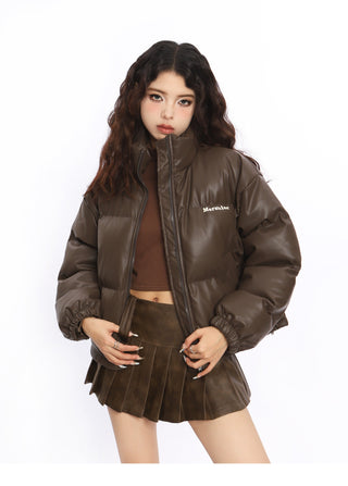 PU leather cropped cotton jacket