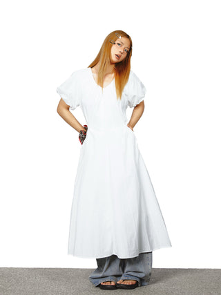 v-neck puff dress