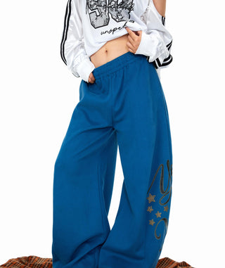 Rhinestone Printed Wide-Leg Pants