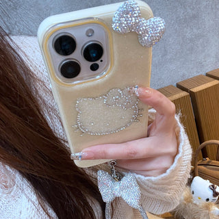 Cream Yellow Rhinestone Cat iPhone Case