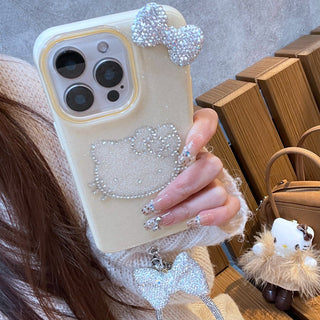 Cream Yellow Rhinestone Cat iPhone Case
