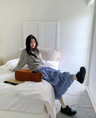 Plaid wood ear skirt