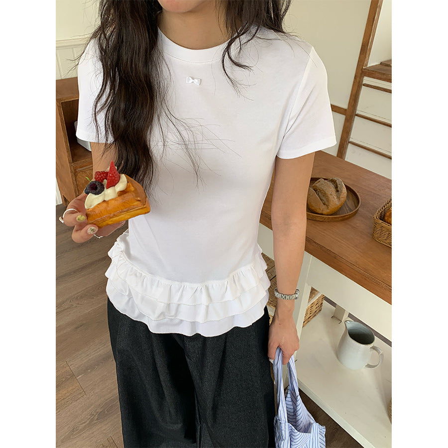 Priv Chrissy Ruffle Hem Tee - White