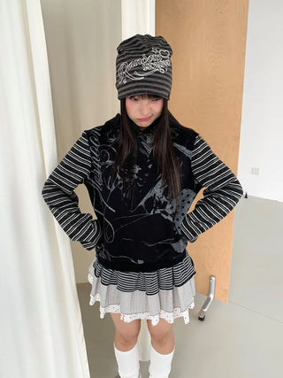 striped velvet hoodie