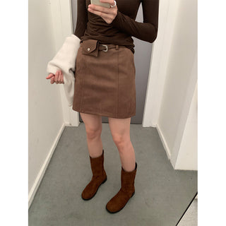 suede A-line skirt