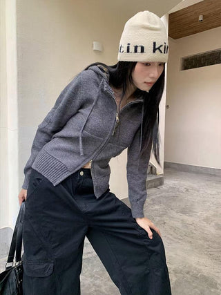 plaid hooded cardigan