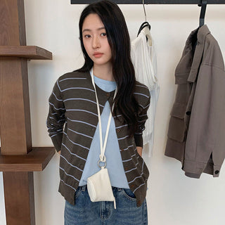striped knit cardigan