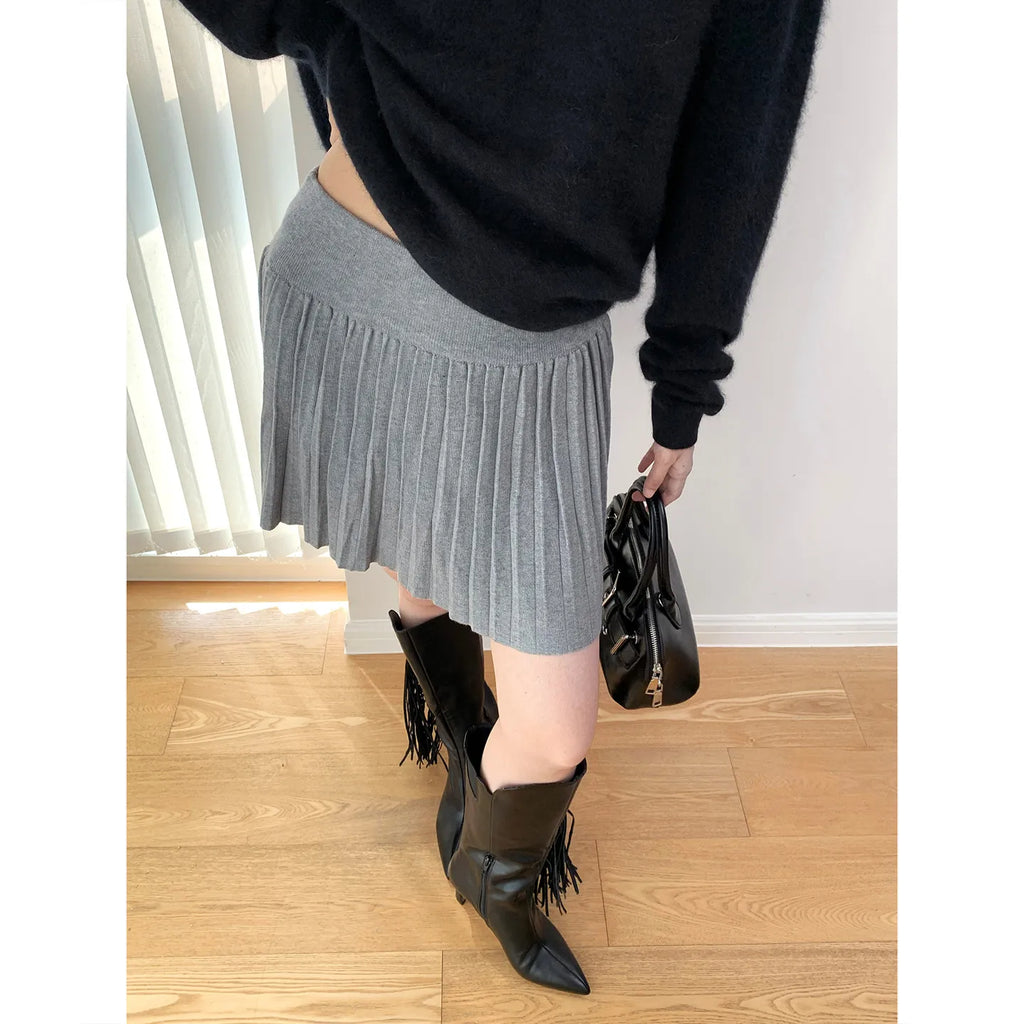 今期新作希少完売SサイズブリーフィングWOOL KNIT SKIRTブラック pleated knit skirt – Uncut-Trends