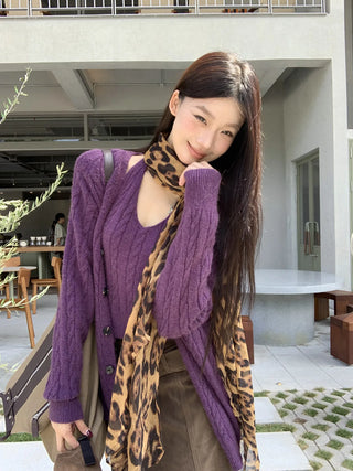 purple cardigan set