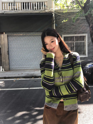 striped cardigan set