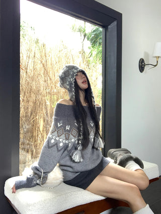 off-shoulder fairisle sweater