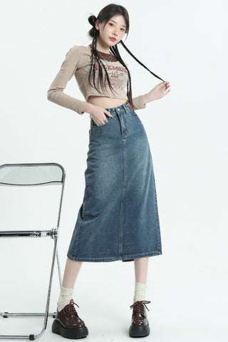 straight denim skirt