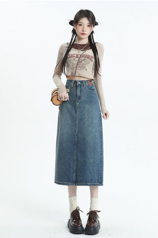 straight denim skirt