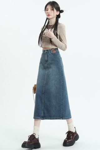 straight denim skirt