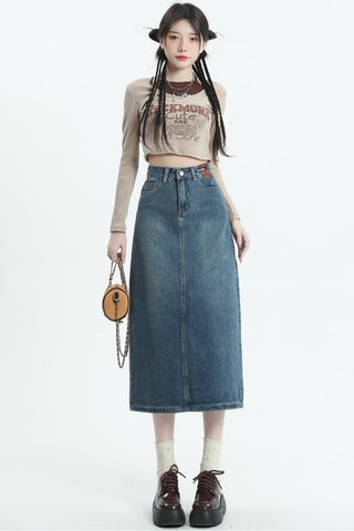 straight denim skirt