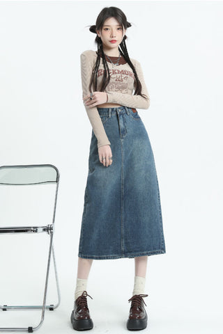 straight denim skirt