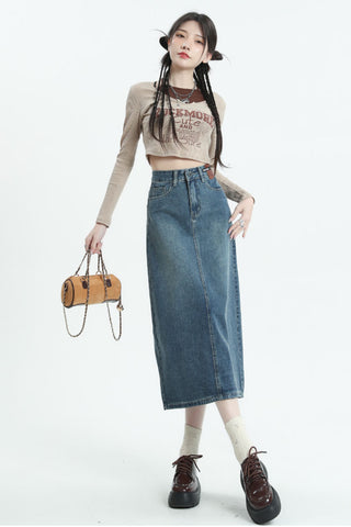 straight denim skirt