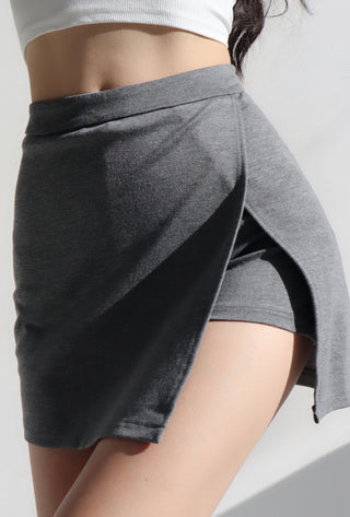 high waist side slit A-line short skirt