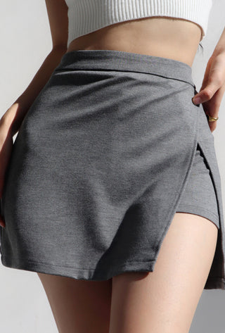 high waist side slit A-line short skirt
