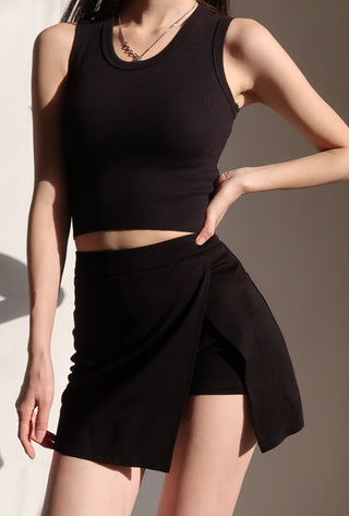 high waist side slit A-line short skirt