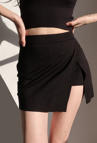 high waist side slit A-line short skirt