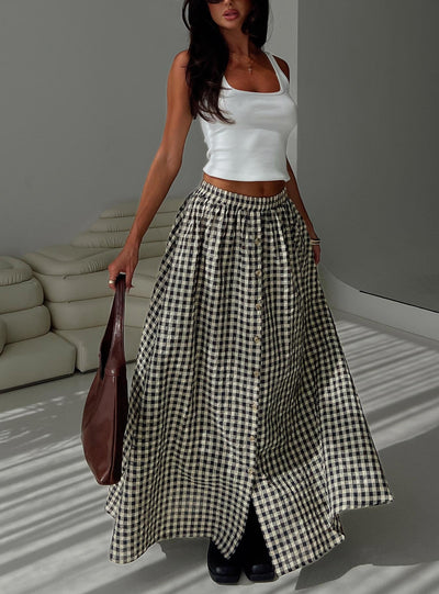 Cartmel Check Maxi Skirt Black  Cream