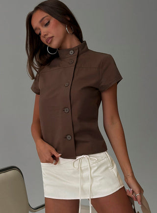 Big Moves Funnel Neck Asymmetrical Top Brown