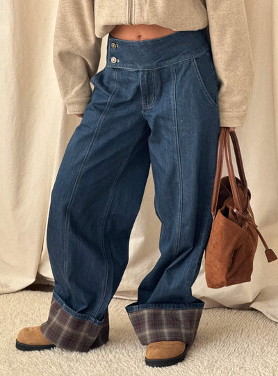 Nikoletta Foldover Jeans Dark Wash  Check
