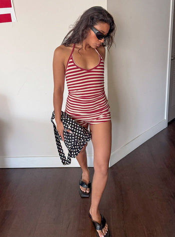 Watch Me Leave Halter Playsuit Red / White Stripe