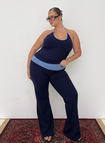 Kobee Jersey Flare Pants Navy  Light Blue Curve