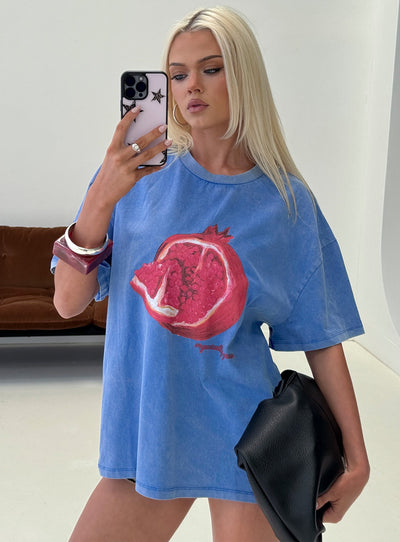 Linsay Oversized Graphic Tee Blue  Pomegranate