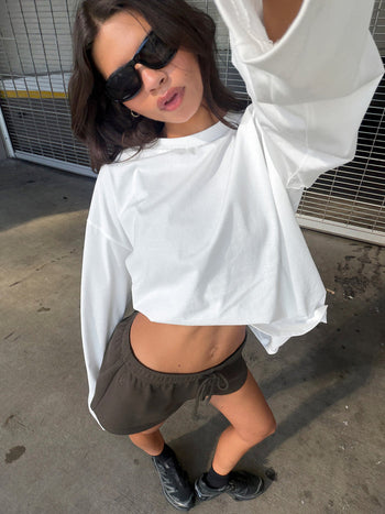 Settle Down Long Sleeve Top White