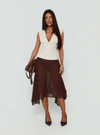 Asali Asymmetrical Midi Skirt Chocolate