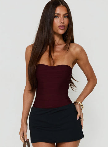 Cintta Strapless Bandage Bodysuit Burgundy