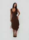 Louisia V Neck Hanky Hem Midi Dress Brown