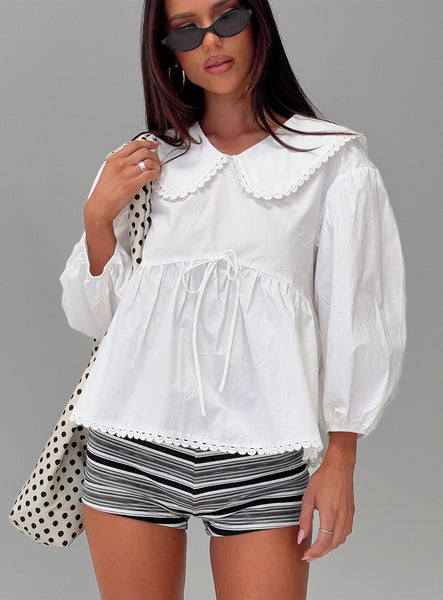 Narelle Deep Collar Blouse Top White