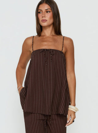Amibella Boxy Cami Top Brown / Cream Stripe
