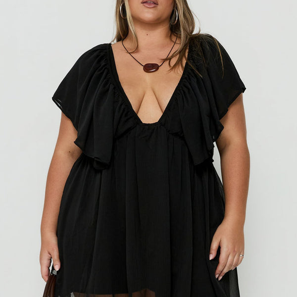 Sun Spirit Plunge Flowy Playsuit Black Curve