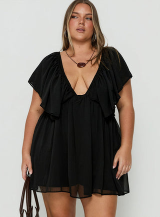 Sun Spirit Plunge Flowy Playsuit Black Curve
