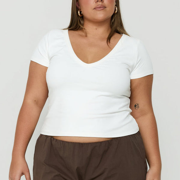 Daily Define Deep V Short Sleeve Top White Curve
