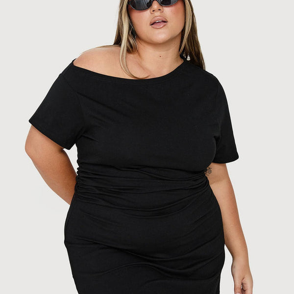 Avriana Off Shoulder T-Shirt Mini Dress Black Curve