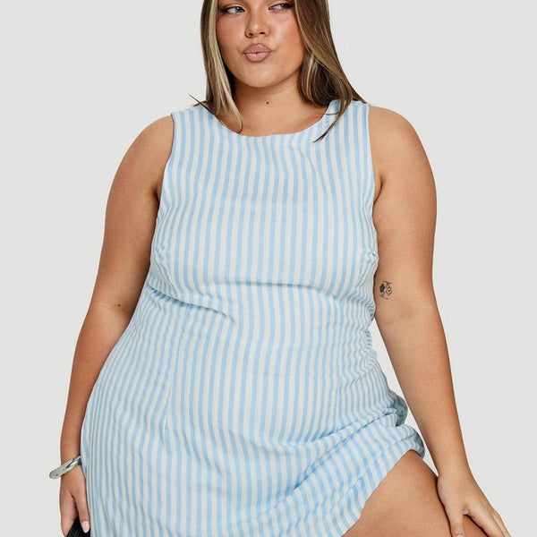 Yumiko Playsuit Blue Stripe Curve