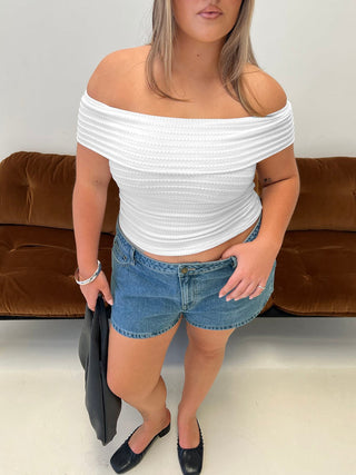 Ausha Off Shoulder Top White Stripe Curve
