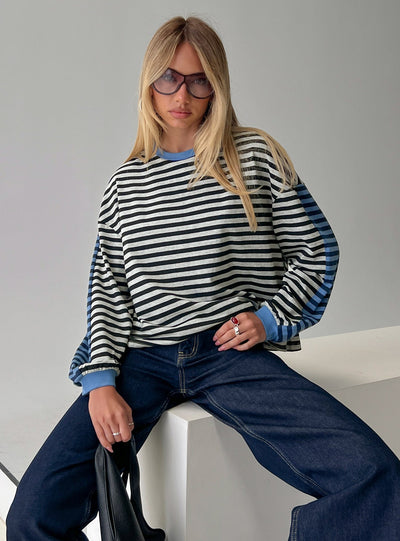 Taysha Long Sleeve Top Black  Grey Stripe