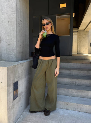Lunea Concealed Waistband Pants Khaki Petite